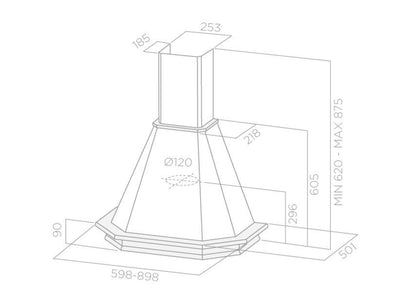 Hota decor Pyramis Rustic Chimney ELITELINE, 1 motor turbo, finisaj bej & lemn natur, 368m³h - EpicHome.ro