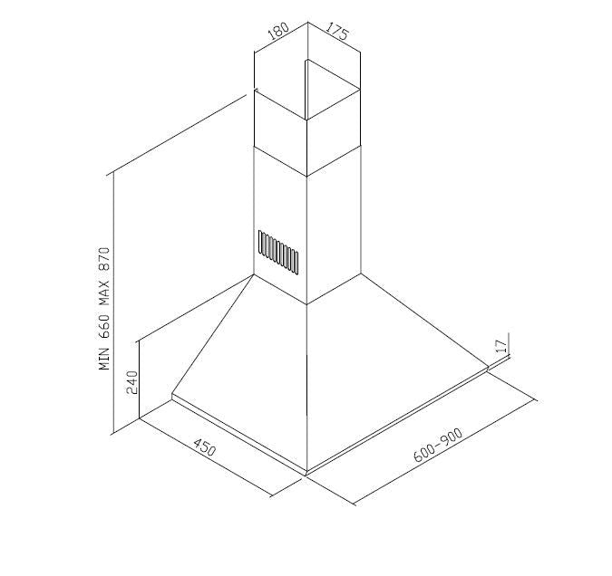 Hota decor Pyramis Square Chimney CH105E, 1 motor, Inox, 440m³h, 60cm - EpicHome.ro