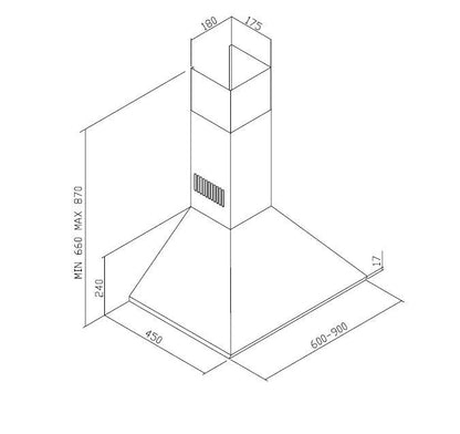 Hota decor Pyramis Square Chimney CH105E, 1 motor, Inox, 440m³h, 60cm - EpicHome.ro