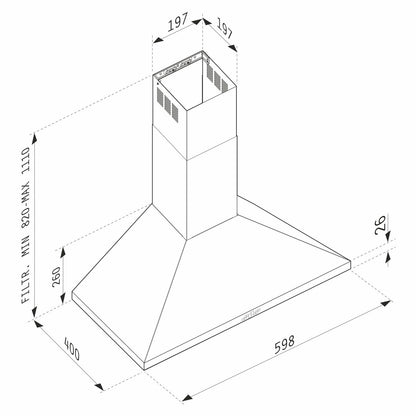 Hota decor Pyramis Square Plus Chimney, 1 motor turbo, Inox, control electronic, 600m³h - EpicHome.ro