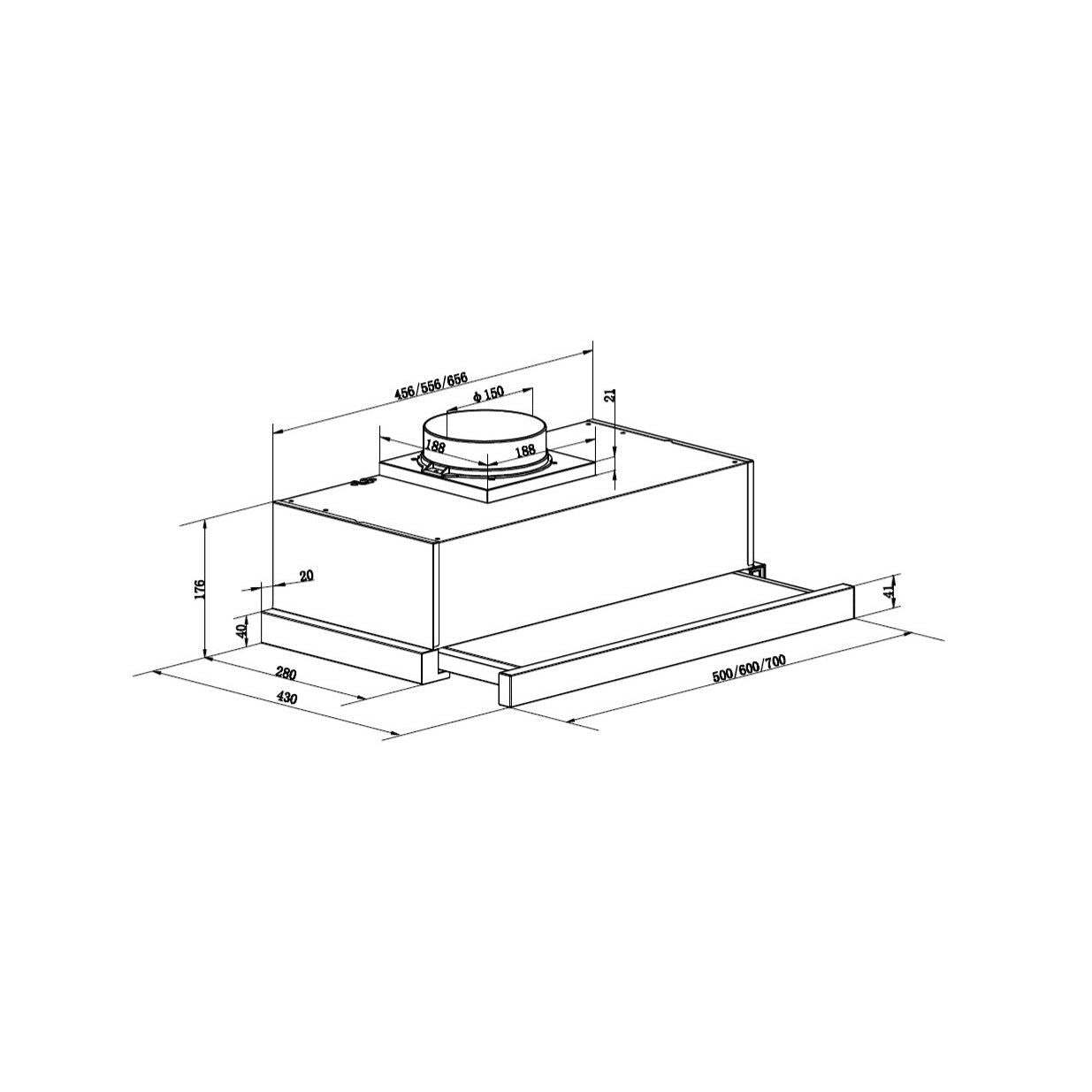 Hota telescopica Pyramis ATS1 Inox, 1 motor, 335m³h, 60cm - EpicHome.ro