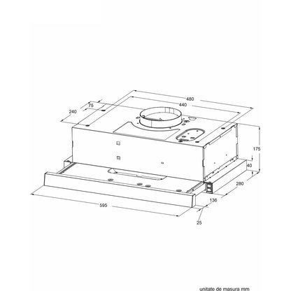 Hota telescopica Pyramis MDER Power, 1 motor, 409m³h, 60cm - EpicHome.ro