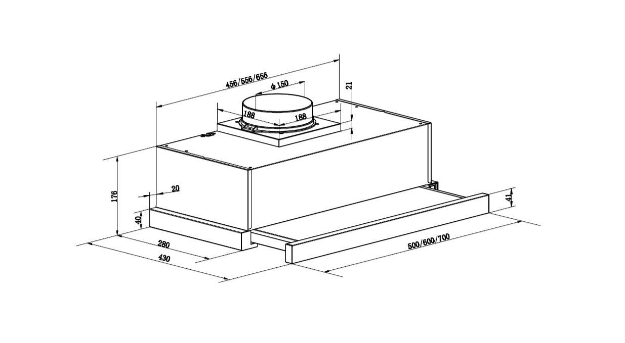 Hota telescopica Pyramis Power Sliding, 1 motor, 319m³h, 60cm - EpicHome.ro