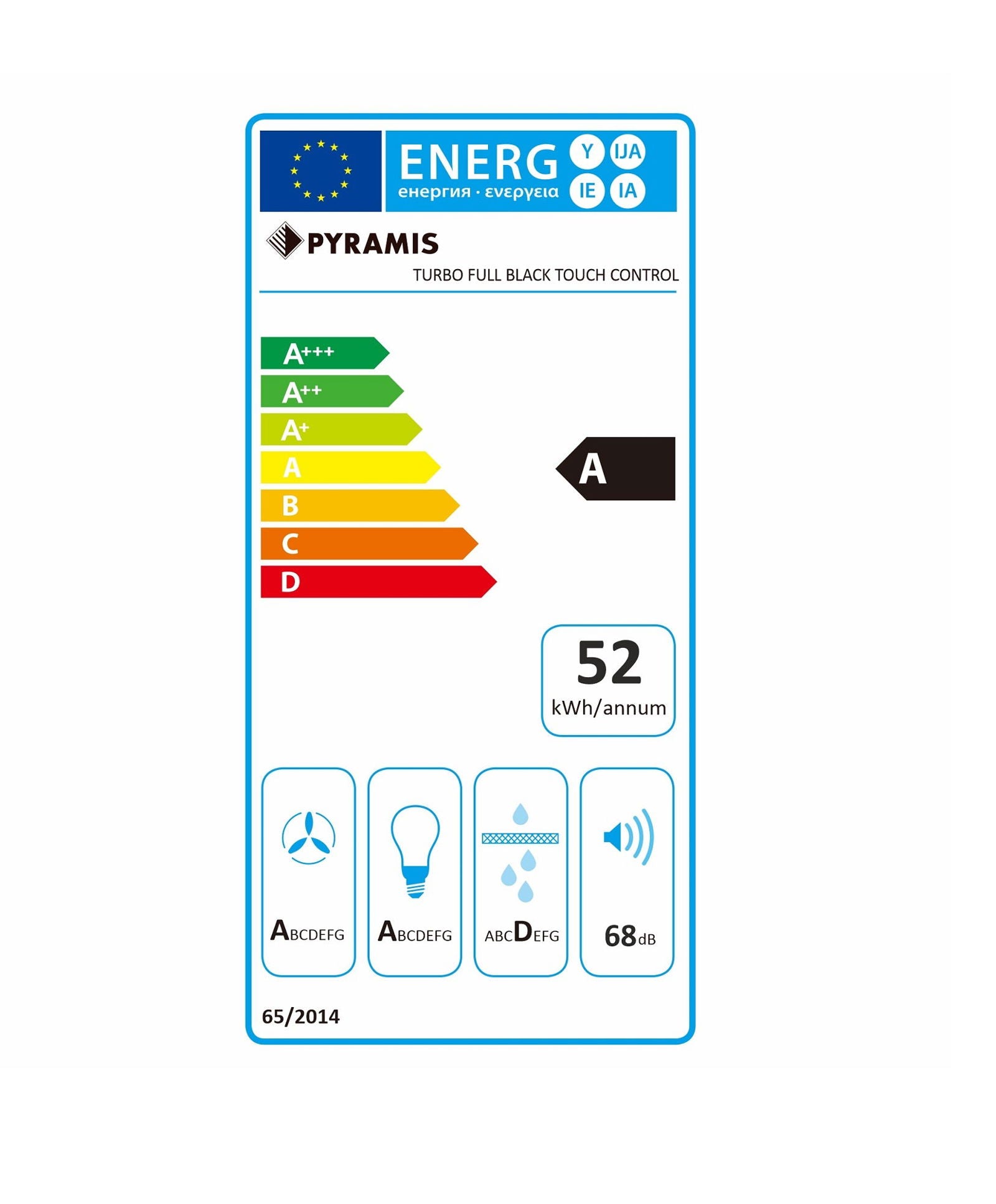 Hota telescopica Pyramis Premium Power MDT, 1 motor Turbo, Full Black Glass, 597m³h, 60cm - EpicHome.ro