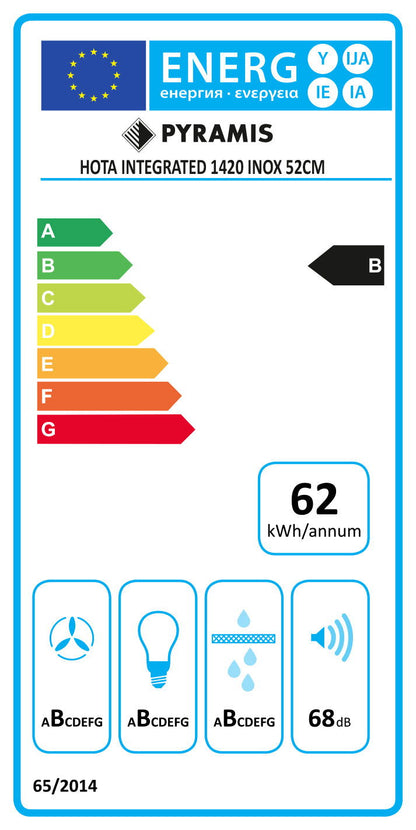 Hota total incorporabila Pyramis 1420, 1 motor, 420m³h, Inox, 52cm - EpicHome.ro
