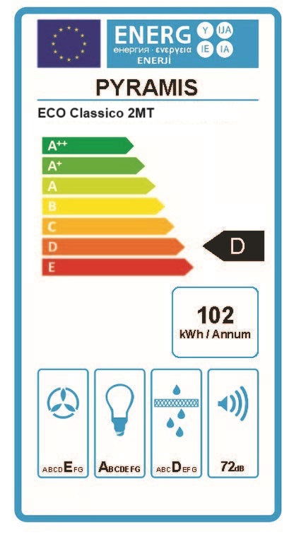 Hota traditionala Pyramis ECO Classico 2MT, 2 motoare, 400m³h, 60cm - EpicHome.ro
