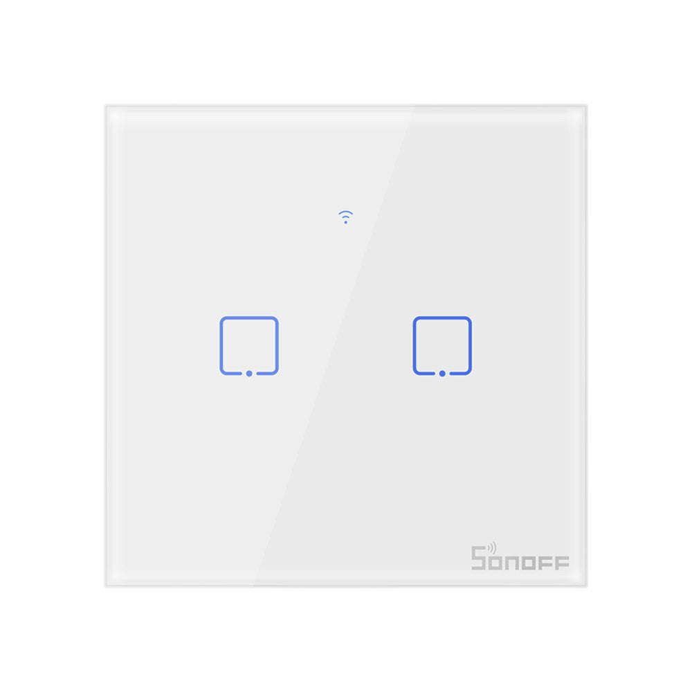 Intrerupator inteligent dublu cu touch Sonoff T1EU2C TX, Wi-Fi, compatibil Amazon Alexa si Google Assistant, sticla, Alb - EpicHome