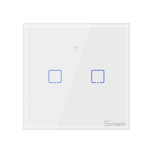Intrerupator inteligent dublu cu touch Sonoff T1EU2C TX, Wi-Fi, compatibil Amazon Alexa si Google Assistant, sticla, Alb - EpicHome