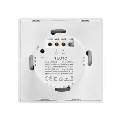 Intrerupator inteligent dublu cu touch Sonoff T1EU2C TX, Wi-Fi, compatibil Amazon Alexa si Google Assistant, sticla, Alb - EpicHome