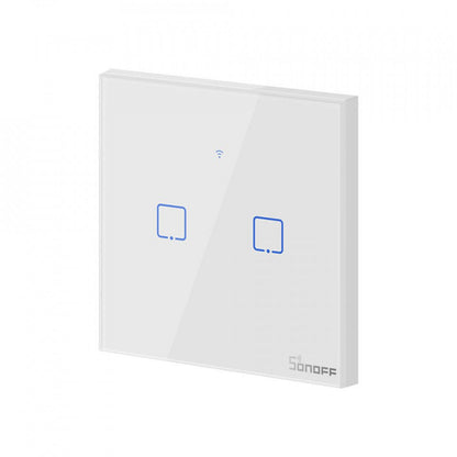 Intrerupator smart Sonoff T0EU2C TX, Wireless, cu touch, 2 canale, sticla, Alb - EpicHome.ro