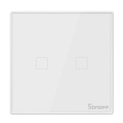 Intrerupator smart Sonoff T2EU1C TX, Wireless + RF 433, cu touch, 2 canale, sticla, Alb, cu bordura - EpicHome.ro