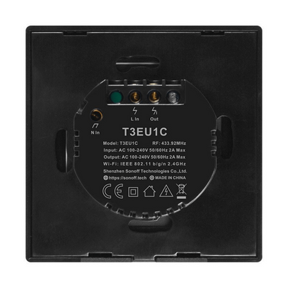 Intrerupator smart Sonoff T3EU1C TX, Wireless + RF 433, 1 canal, cu touch, sticla, Negru - EpicHome.ro