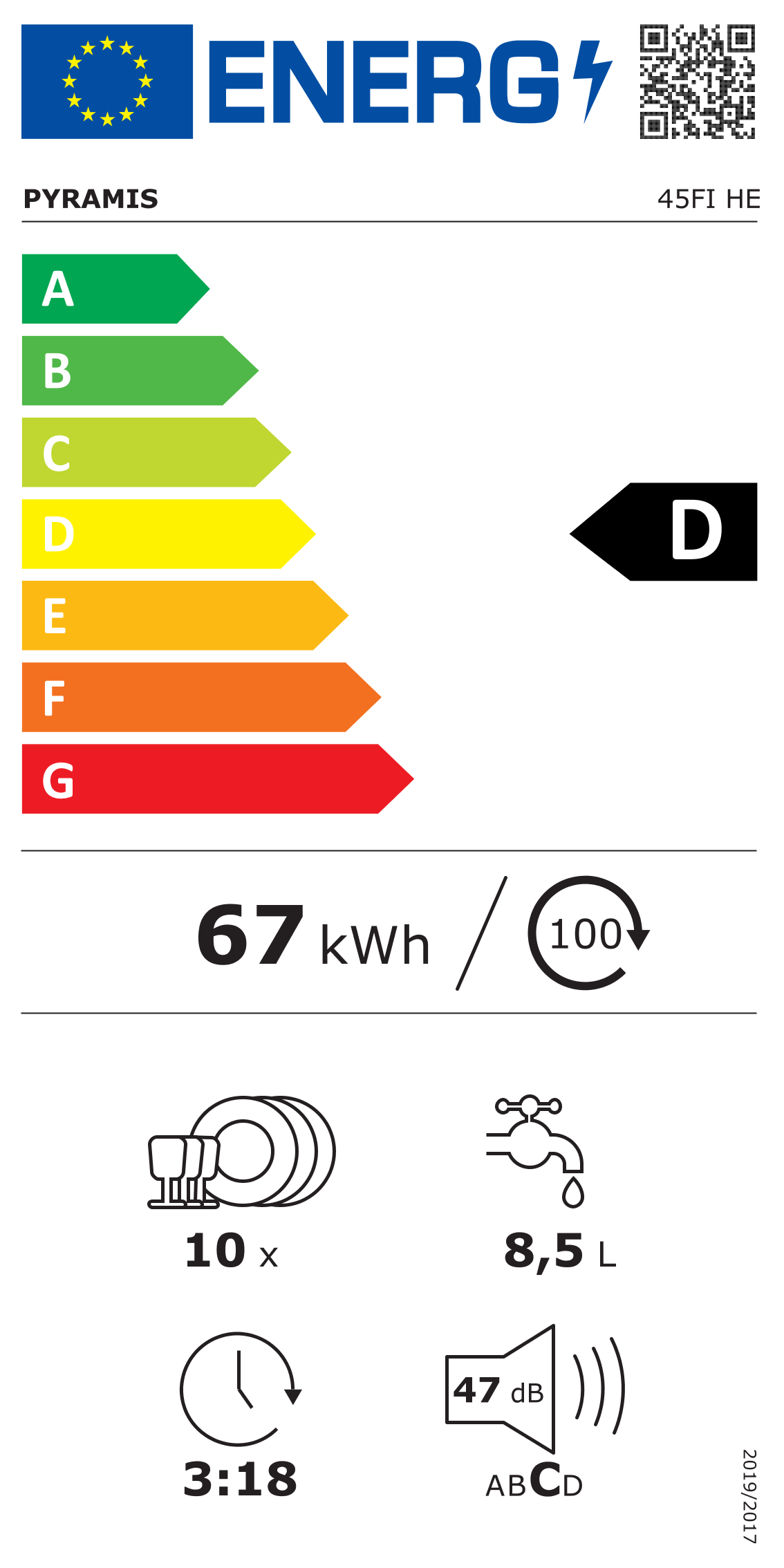 Masina de spalat vase Premium Pyramis 45FI HE, total incorporabila, 10 seturi, 8 programe, Clasa D, 45 cm - EpicHome