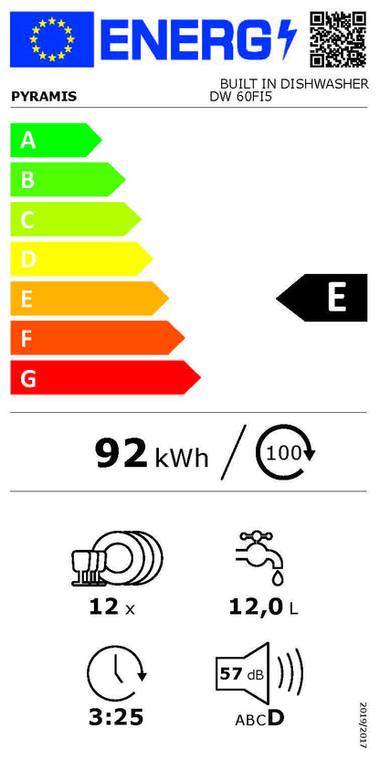 Masina de spalat vase Pyramis DW 60FI5, total incorporabila, 12 seturi, 6 programe, Clasa E, 60 cm - EpicHome.ro