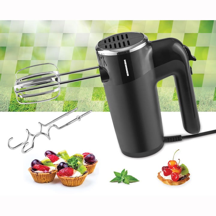 Mixer de mână Heinner HM-300BK, 300W, 6 viteze + Turbo, accesorii inox, Negru - EpicHome