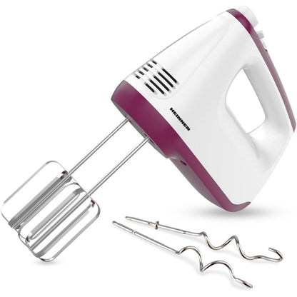 Mixer de mana Heinner HM-400BG, 400W, 2 teluri si 2 carlige din inox, 6 viteze, turbo, Alb/burgundy - EpicHome