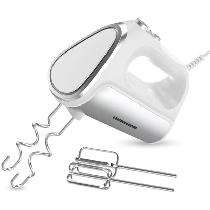 Mixer de mana Heinner HM-DC800WH , 800w, motor dc, 6 viteze + turbo, Alb cu decoratiuni inoxa - EpicHome