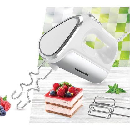 Mixer de mana Heinner HM-DC800WH , 800w, motor dc, 6 viteze + turbo, Alb cu decoratiuni inoxa - EpicHome