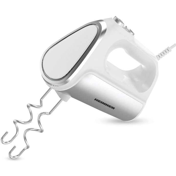 Mixer de mana Heinner HM-DC800WH , 800w, motor dc, 6 viteze + turbo, Alb cu decoratiuni inoxa - EpicHome