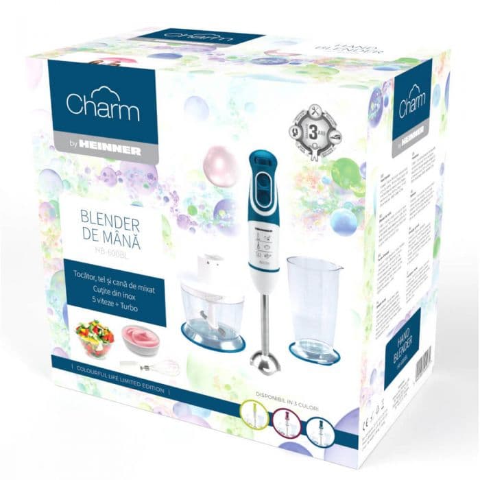 Mixer vertical Heinner HB-600BL, 600 W, 0.7 l, 5 viteze, Albastru - EpicHome