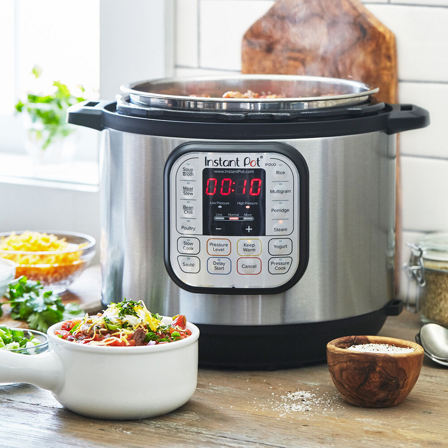 Multicooker Instant Pot Duo 6, 1000 W, 6 L, 13 programe presetate, Capac detasabil, Functie manuala, Argintiu/Negru - EpicHome
