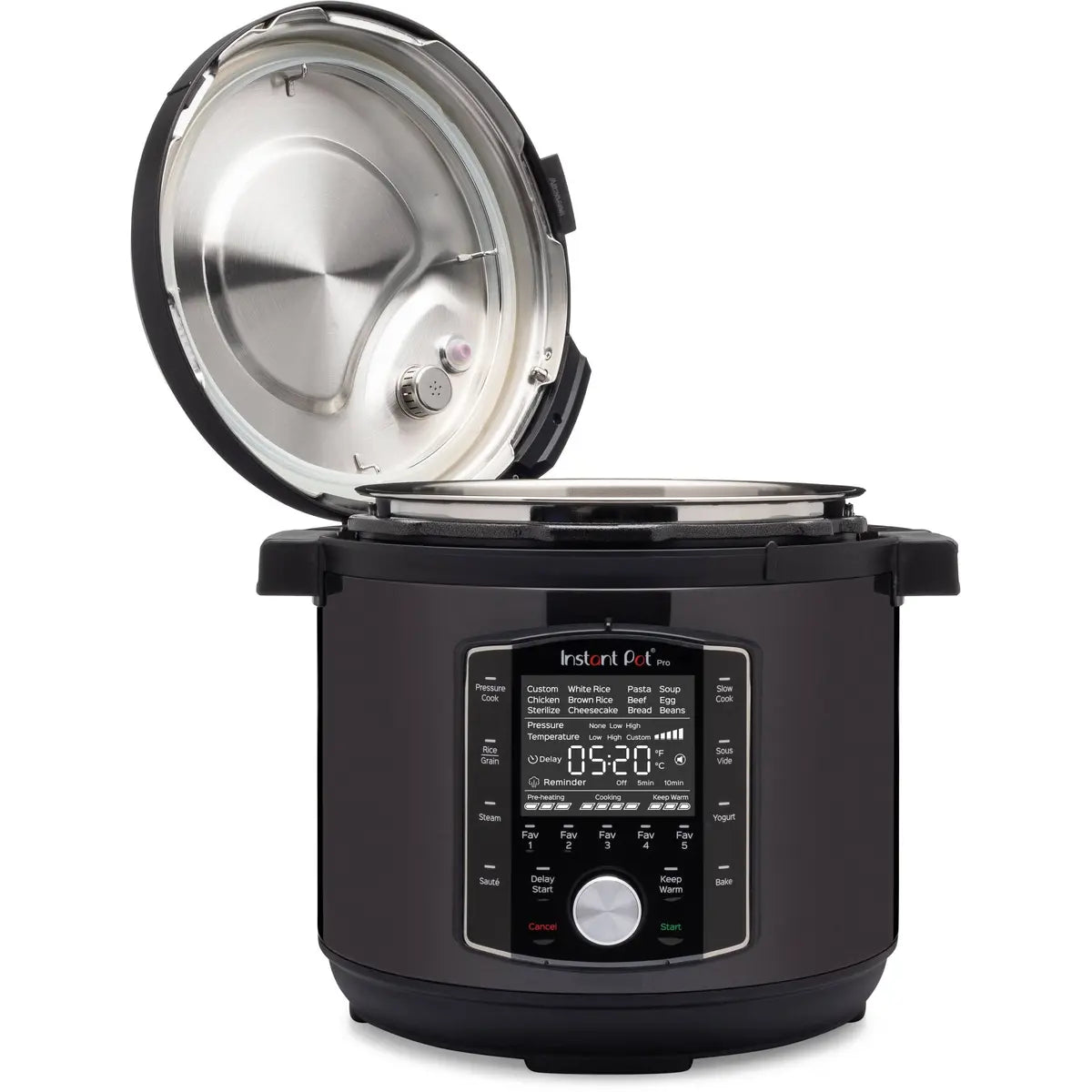 Multicooker Instant Pot Pro 8, 7.6L, 1200~1400W, 10 functii, Vas interior aplatizat din inox cu manere, 11 sisteme de siguranta, Gratar multifuncțional, Garnitura extra (Negru) - EpicHome