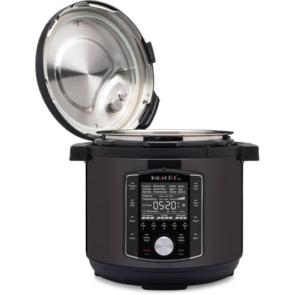 Multicooker Instant Pot Pro 8, 7.6L, 1200~1400W, 10 functii, Vas interior aplatizat din inox cu manere, 11 sisteme de siguranta, Gratar multifuncțional, Garnitura extra (Negru) - EpicHome