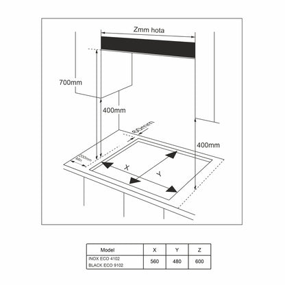 Plita gaz Pyramis 4102, Inox, gratare emailate, 60x51 cm
