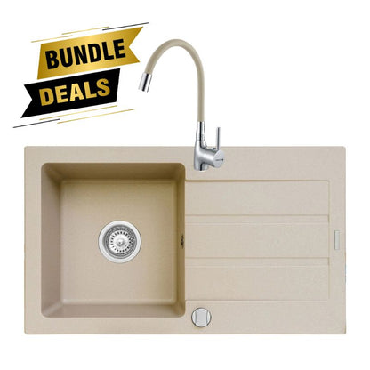 Pachet Chiuveta granit Pyramis NEXT 76x44cm, reversibil?, dreptunghiular? si Baterie bucatarie Pyramis ECO FLESSI pipa elastica - EpicHome