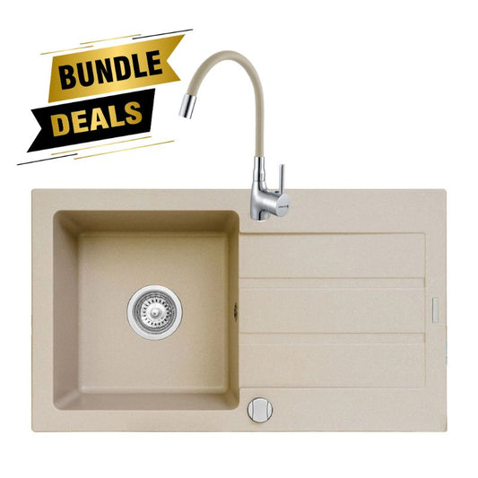 Pachet Chiuveta granit Pyramis NEXT 76x44cm, reversibil?, dreptunghiular? si Baterie bucatarie Pyramis ECO FLESSI pipa elastica - EpicHome