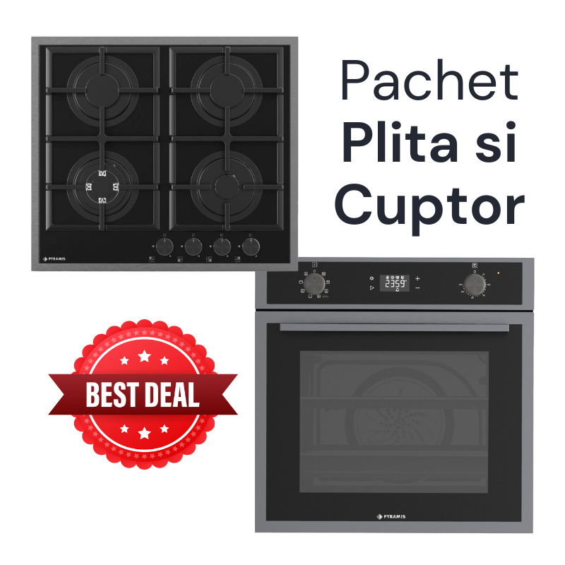 Pachet PROMO Pyramis plita pe gaz 8080 + cuptor electric 60IN 8080 PVD Gun metal - EpicHome