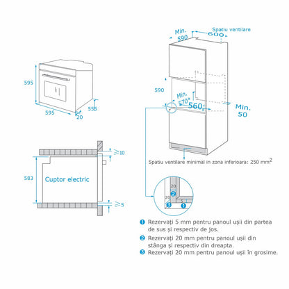 Pachet Pyramis 6P, cuptor electric incorporabil si plita gaz, 4 functii, clasa A, volum 65 litri, butoane retractabile, 4 arzatoare, gratare emailate, finisaj Inox - EpicHome.ro