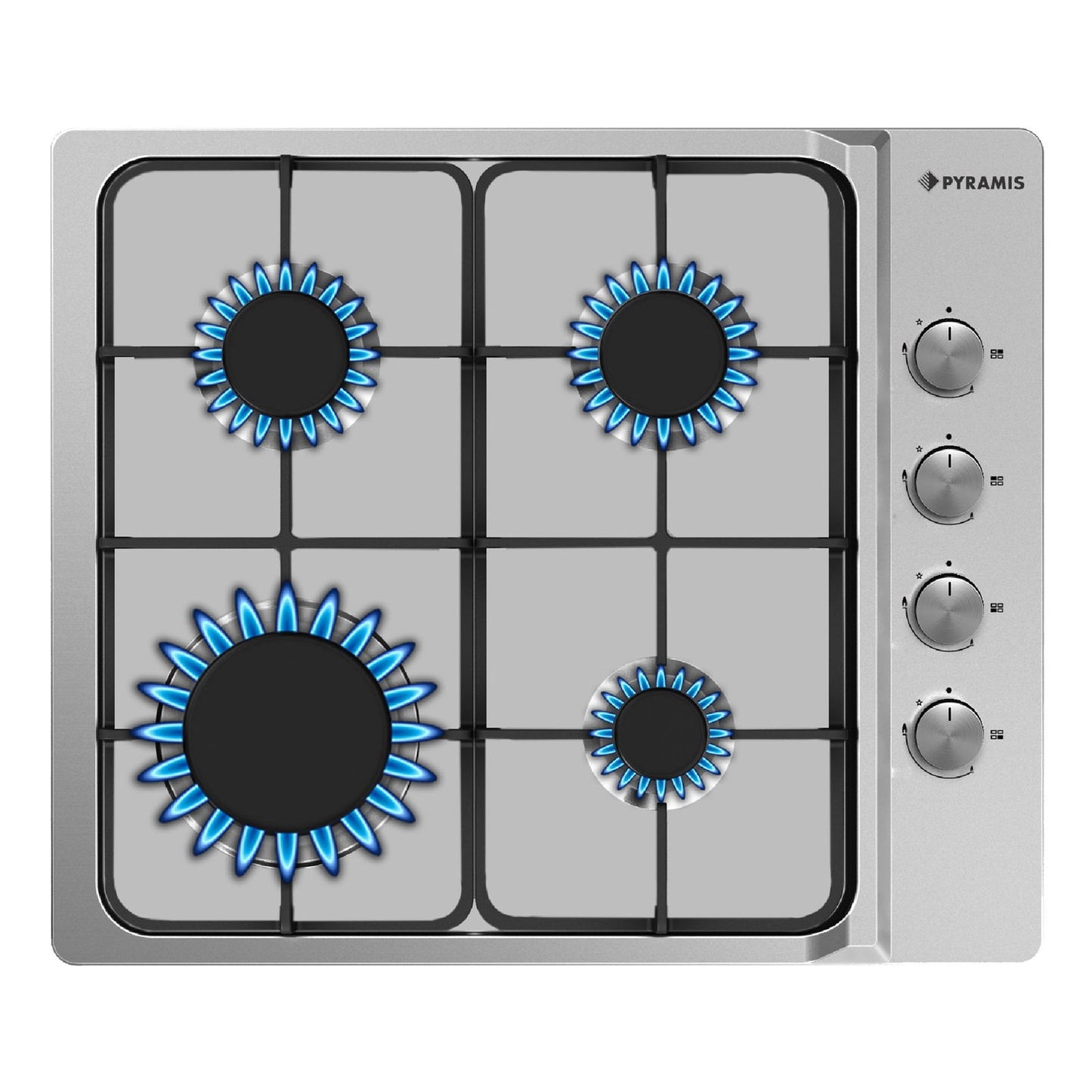 Pachet Pyramis 6P, cuptor electric incorporabil si plita gaz, 4 functii, clasa A, volum 65 litri, butoane retractabile, 4 arzatoare, gratare emailate, finisaj Inox - EpicHome.ro