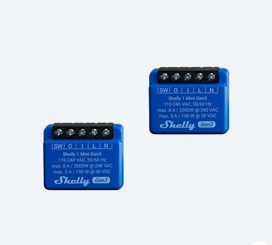Pachet de 2 relee Shelly Mini 1 GEN3, 1 canal, 8A - EpicHome