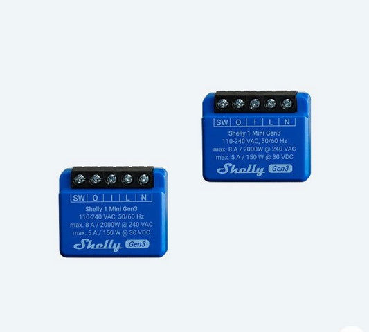 Pachet de 2 relee Shelly Mini 1 GEN3, 1 canal, 8A - EpicHome