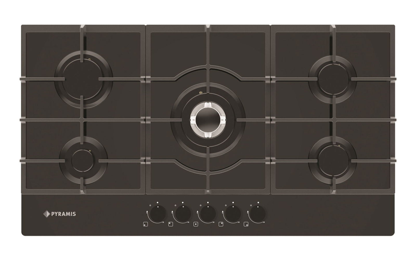 Plita gaz Pyramis 5.90 Black Glass, Wok, gratare fonta, 90x51 cm - EpicHome.ro