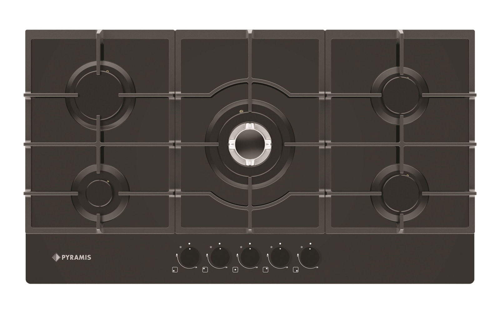 Plita gaz Pyramis 5.90 Black Glass, Wok, gratare fonta, 90x51 cm - EpicHome.ro