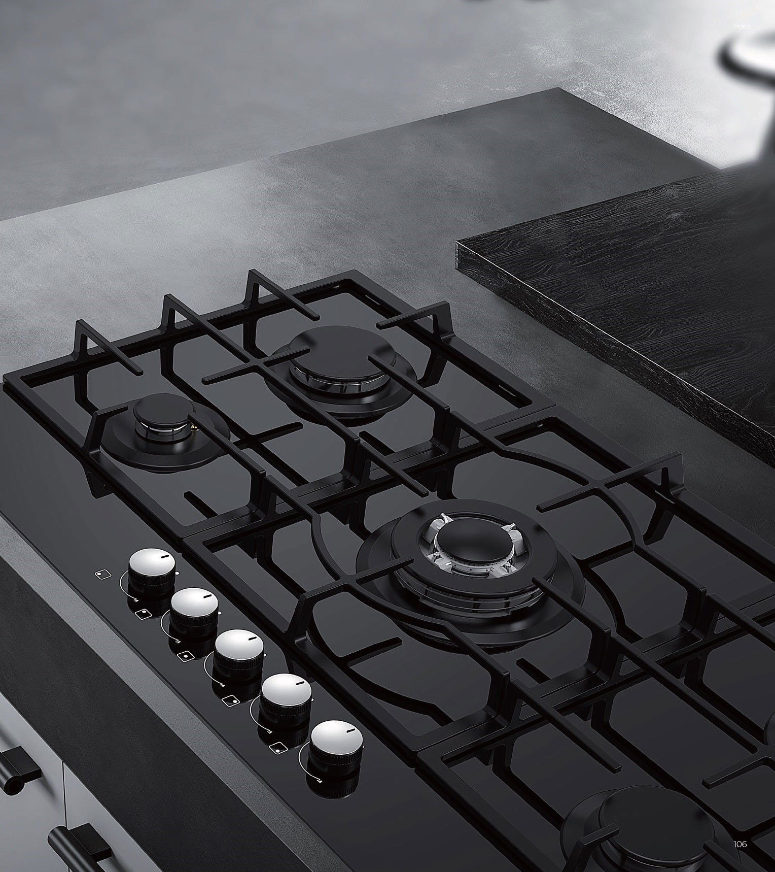 Plita gaz Pyramis 5.90 Black Glass, Wok, gratare fonta, 90x51 cm - EpicHome.ro