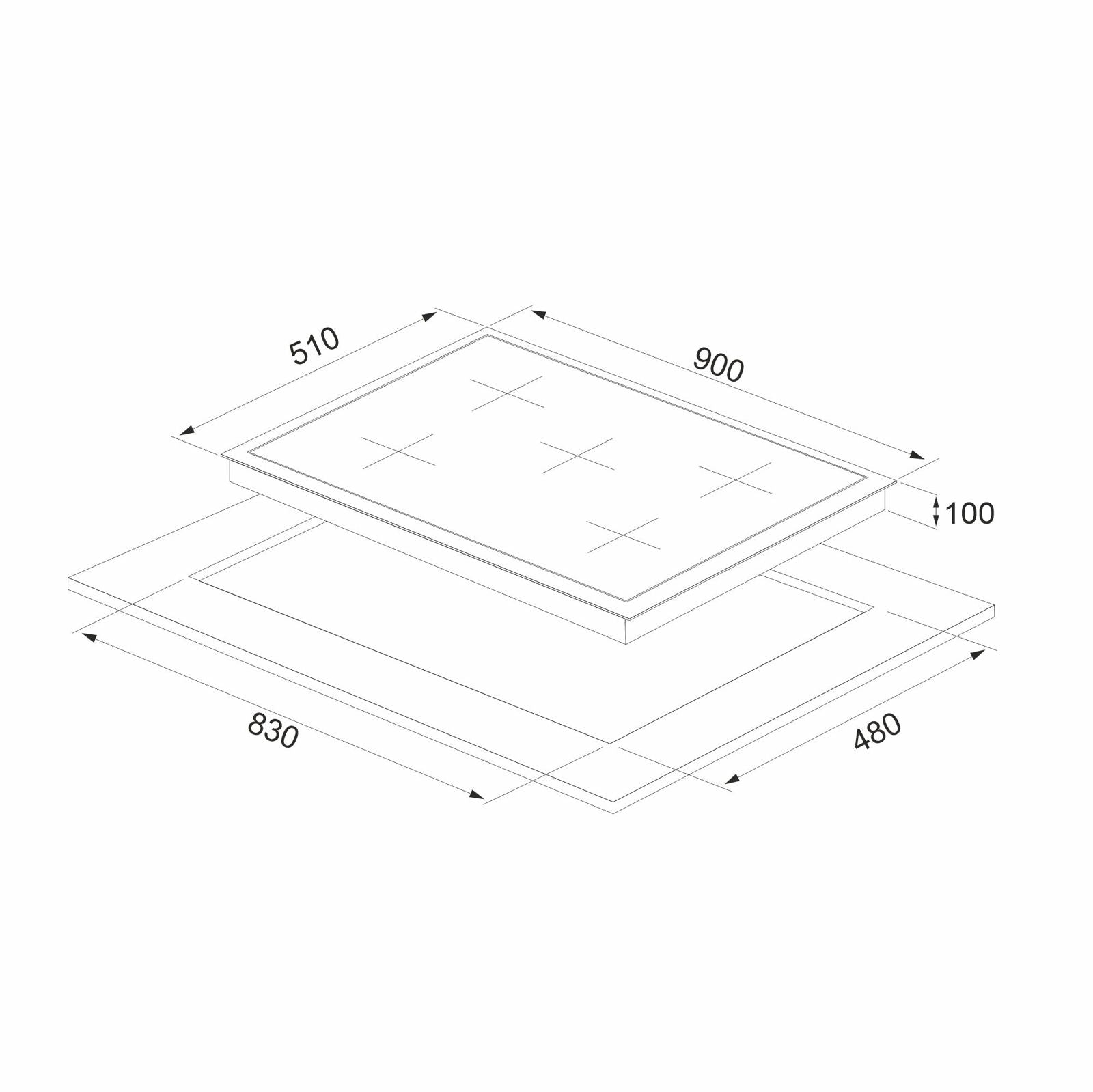 Plita gaz Pyramis 5.90 Black Glass, Wok, gratare fonta, 90x51 cm - EpicHome.ro