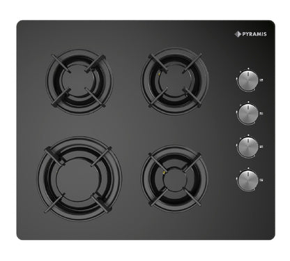 Plita gaz Pyramis 5335.01 Black Glass, gratare individuale emailate, 60x51 cm - EpicHome.ro