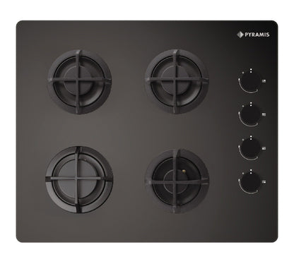 Plita gaz Pyramis 5343.01 Black Glass, gratare individuale fonta, 60x51 cm - EpicHome.ro