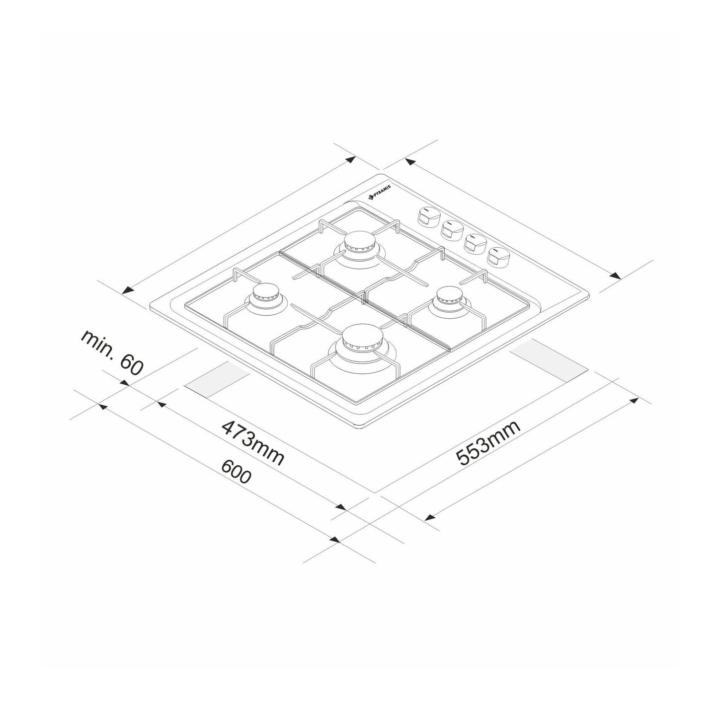 Plita gaz Pyramis 60PG 620, Inox, gratare fonta, 59x50 cm - EpicHome.ro