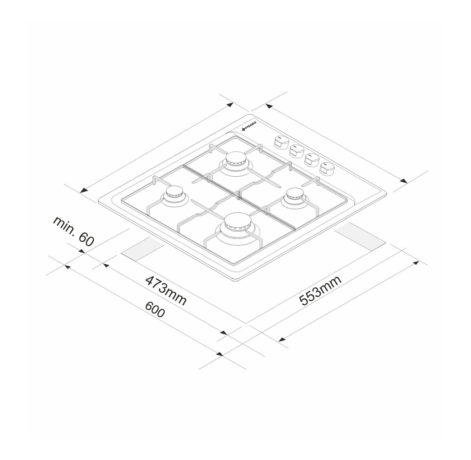 Plita gaz Pyramis 60PG 630, Inox, Wok, gratare fonta, 59x50 cm - EpicHome.ro