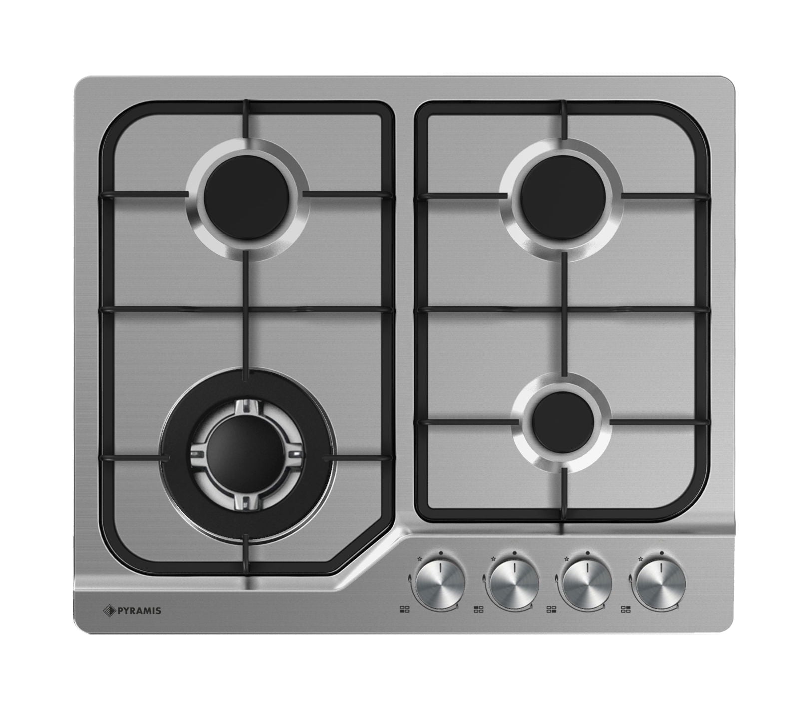 Plita gaz Pyramis 60PG 640, Inox, Wok, gratare fonta, 59x50 cm - EpicHome.ro