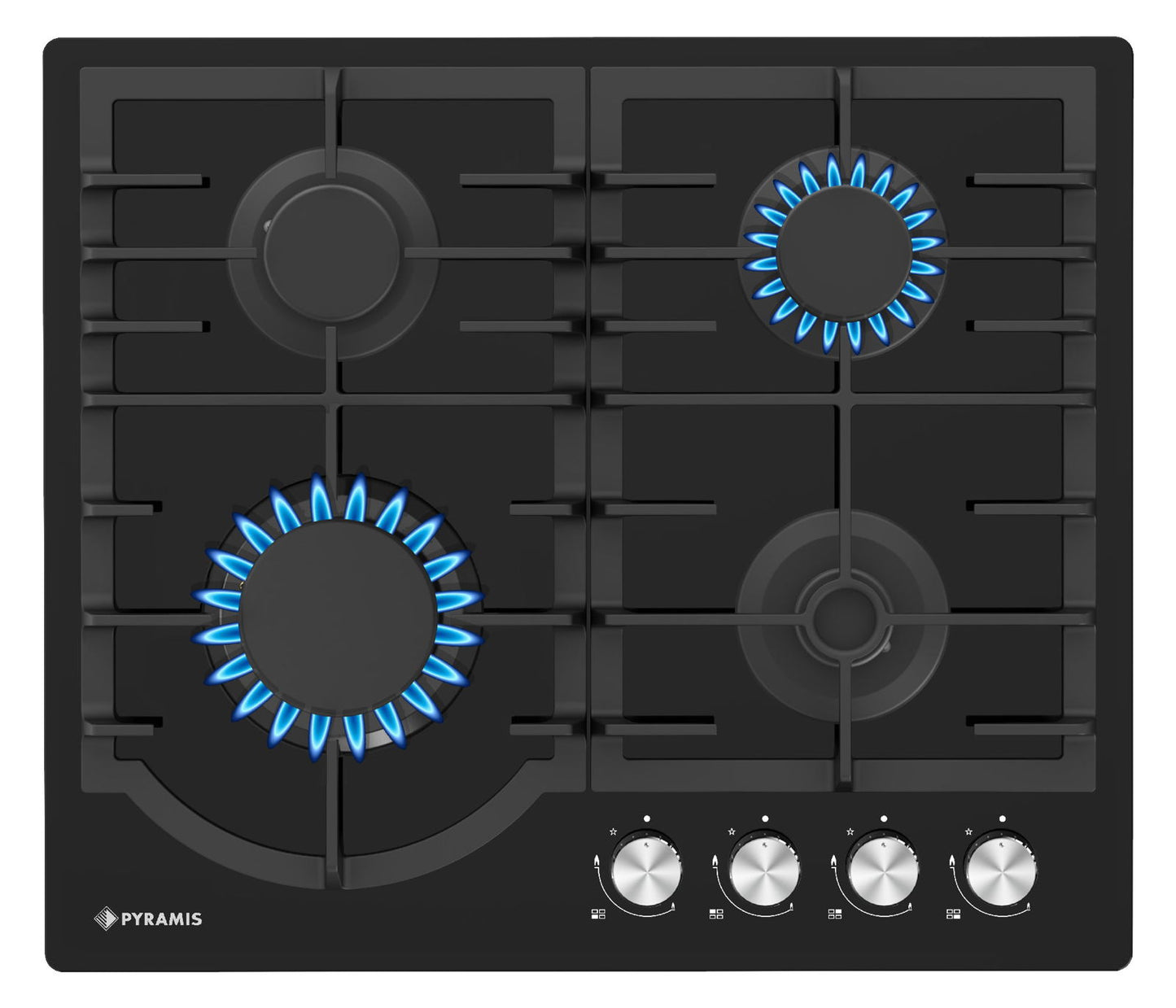 Plita gaz Pyramis 60PG 65.01.02.03 Glass, gratare fonta, 60x51,5 cm - EpicHome.ro