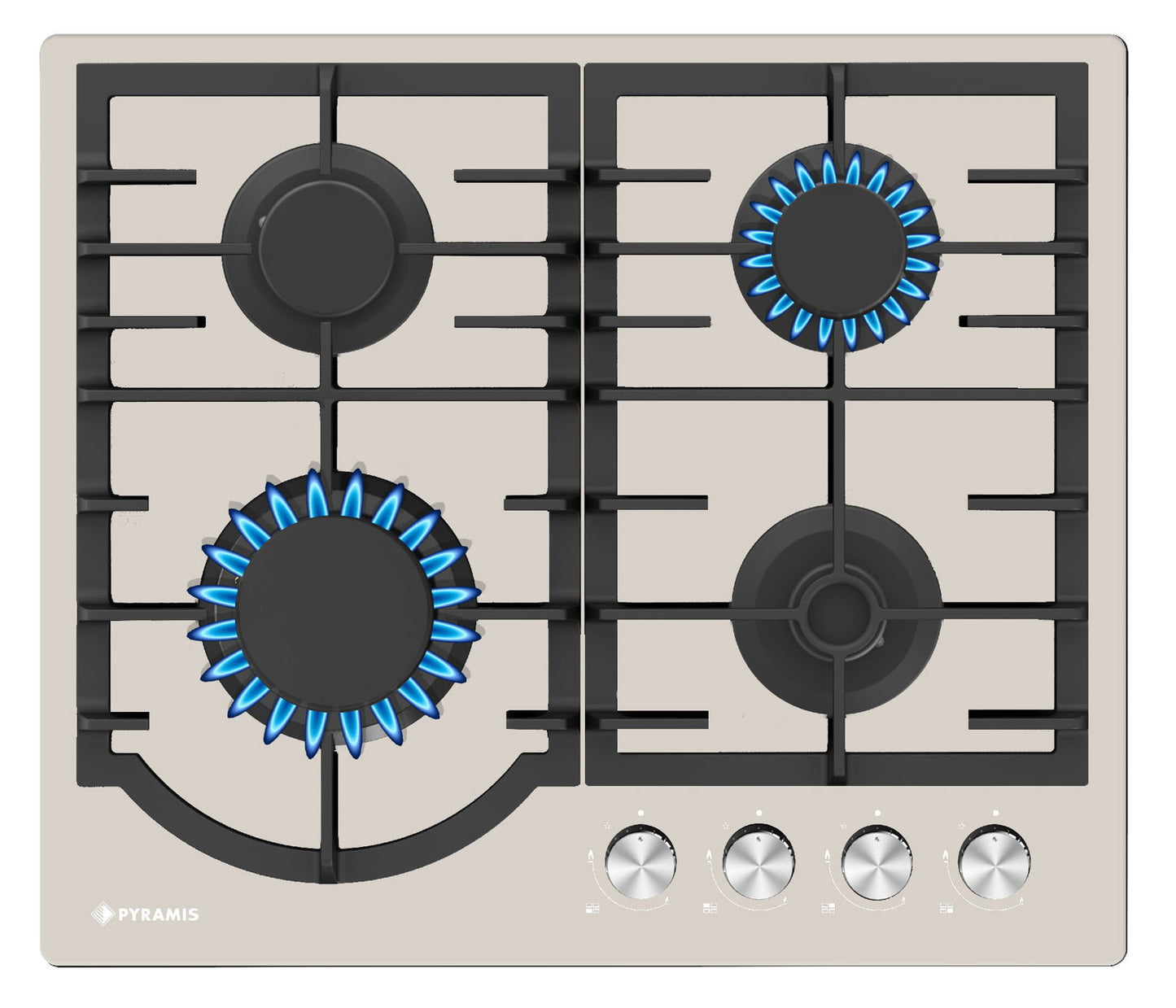 Plita gaz Pyramis 60PG 65.01.02.03 Glass, gratare fonta, 60x51,5 cm - EpicHome.ro