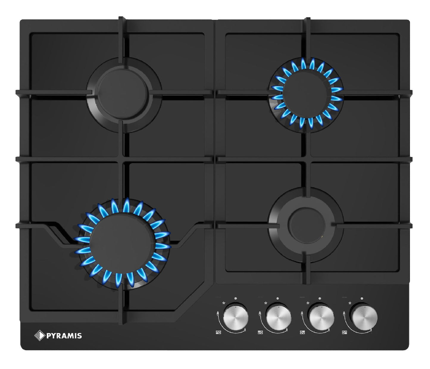 Plita gaz Pyramis 60PG 66.01.02.03 Glass, gratare fonta, 60x51,5 cm - EpicHome.ro