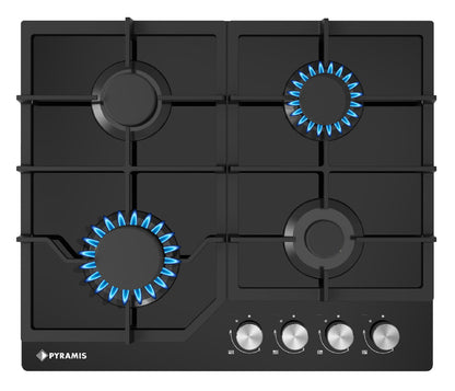 Plita gaz Pyramis 60PG 66.01.02.03 Glass, gratare fonta, 60x51,5 cm - EpicHome.ro