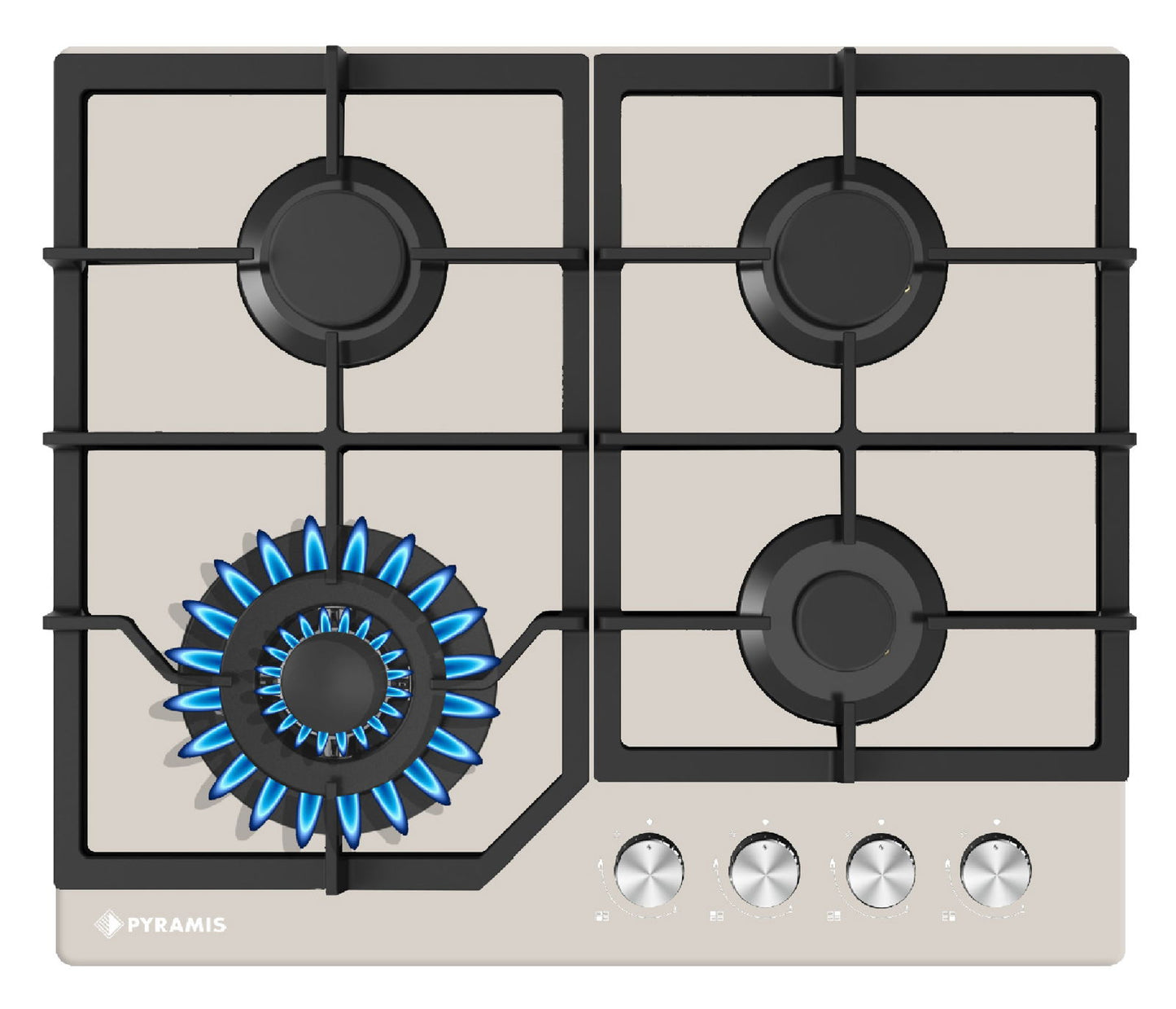 Plita gaz Pyramis 60PG 66.11.12.13 Glass, Wok, gratare fonta, 60x51,5 cm - EpicHome.ro