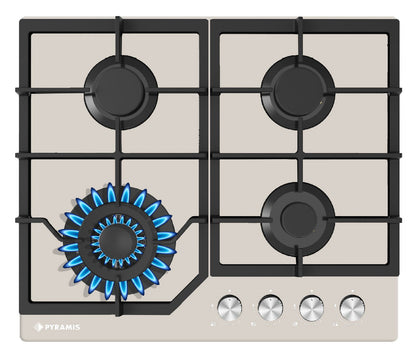 Plita gaz Pyramis 60PG 66.11.12.13 Glass, Wok, gratare fonta, 60x51,5 cm - EpicHome.ro